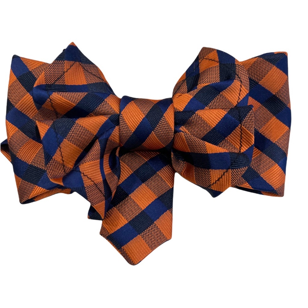 Mens unbranded double ruffle pre tied adjustable plaid two tone bow tie #86C